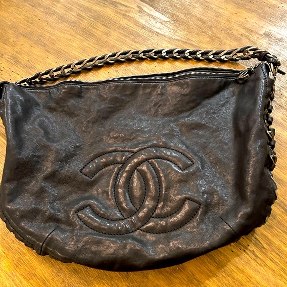 Chanel XL Black Distressed Calfskin Modern Chain Hobo - Picture 1 of 16